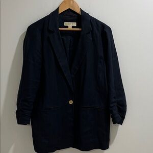 Michael Kors Women’s Blazer Sz 14 100% Linen Navy Relaxed Fit Staple Business